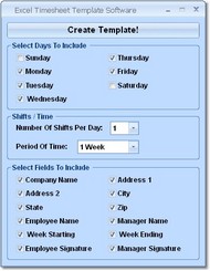 Excel Timesheet Template Designer Software screenshot